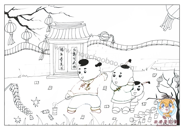 王安石元日诗配画一等奖教程超级漂亮的元日诗配画模板