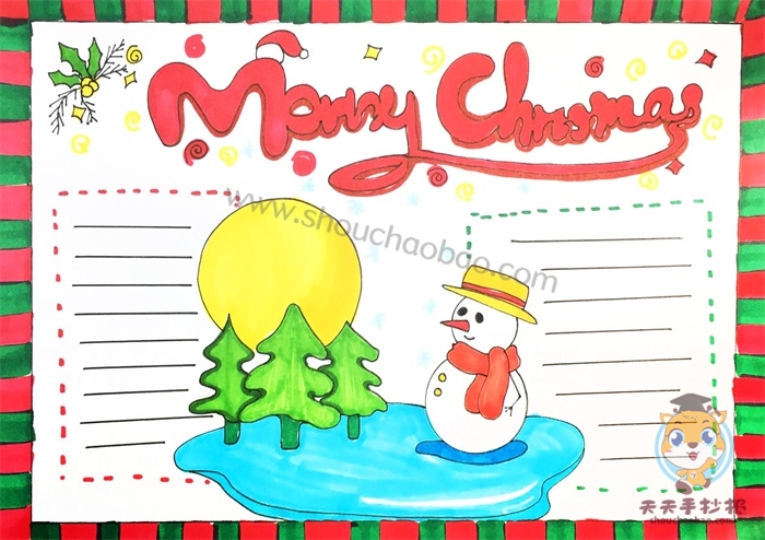 圣诞节英语手抄报怎么画简单,merry christmas英语手抄报教程