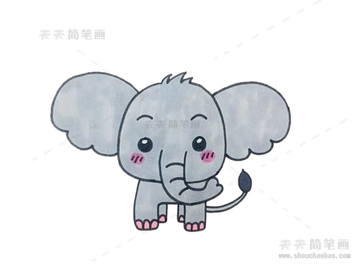 超级可爱的大象简笔画教程，大象简笔画彩色可爱卡通版