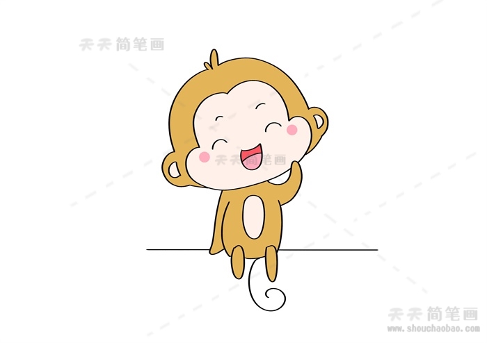 卡通小猴子带颜色简笔画，可爱猴子简笔画图片大全