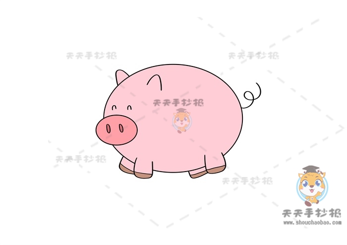 圆润呆萌的卡通小猪简笔画画法，简单又可爱的小猪简笔画步骤
